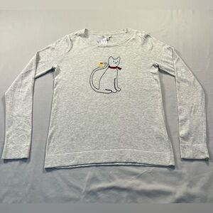 J. Crew Heather Gray Crewneck Cat Sweater